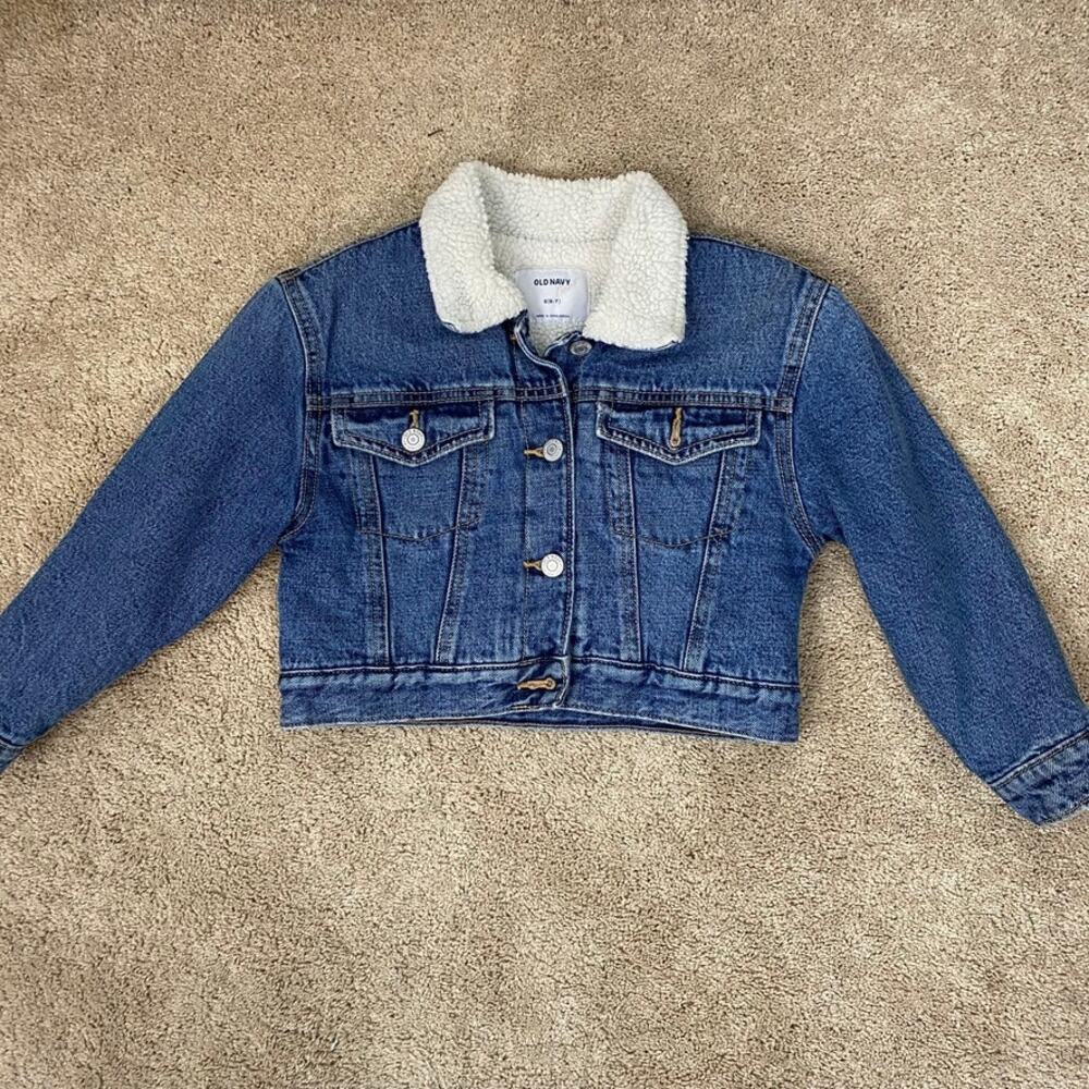 Old Navy Sherpa Lined Denim Jacket Medium Wash Kids Size Small (6–7)